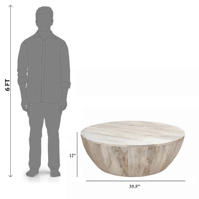 Mesa de centro redonda de madera de mango de 35.5 pulgadas con vetas sutiles