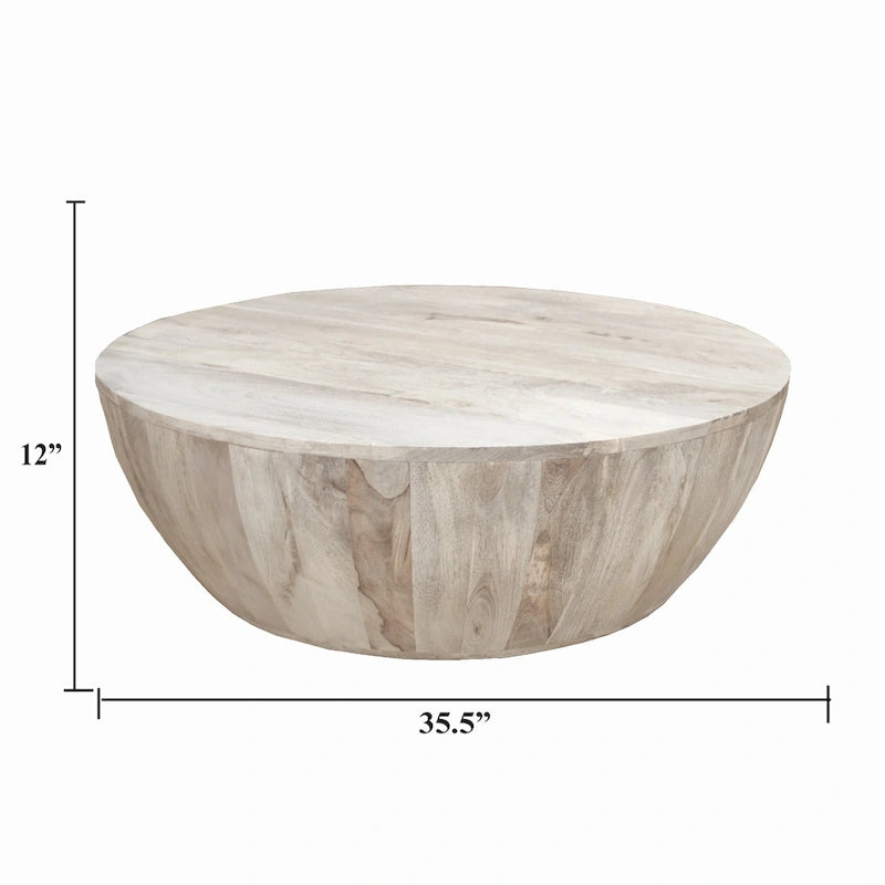 Mesa de centro redonda de madera de mango de 35.5 pulgadas con vetas sutiles