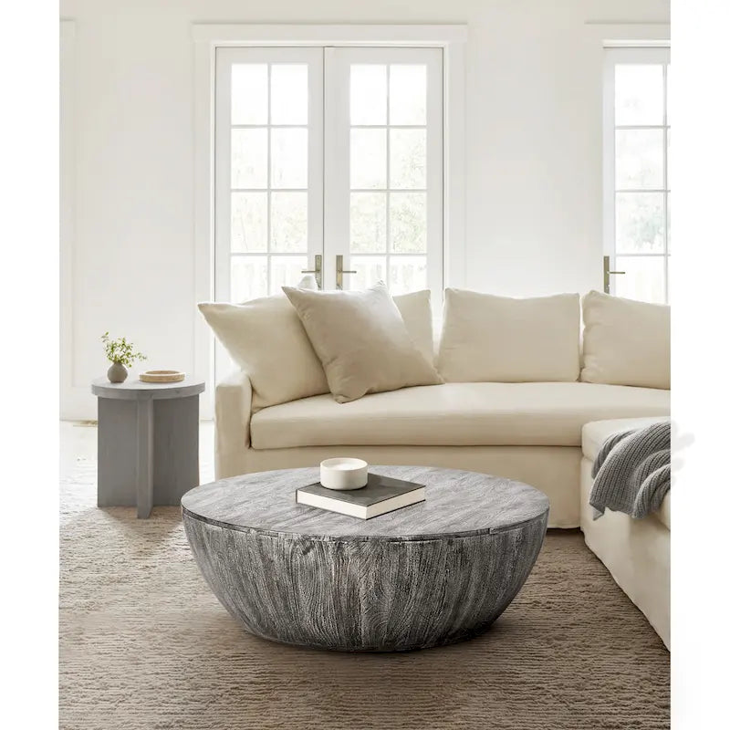 Mesa de centro redonda de madera de mango de 35.5 pulgadas con vetas sutiles