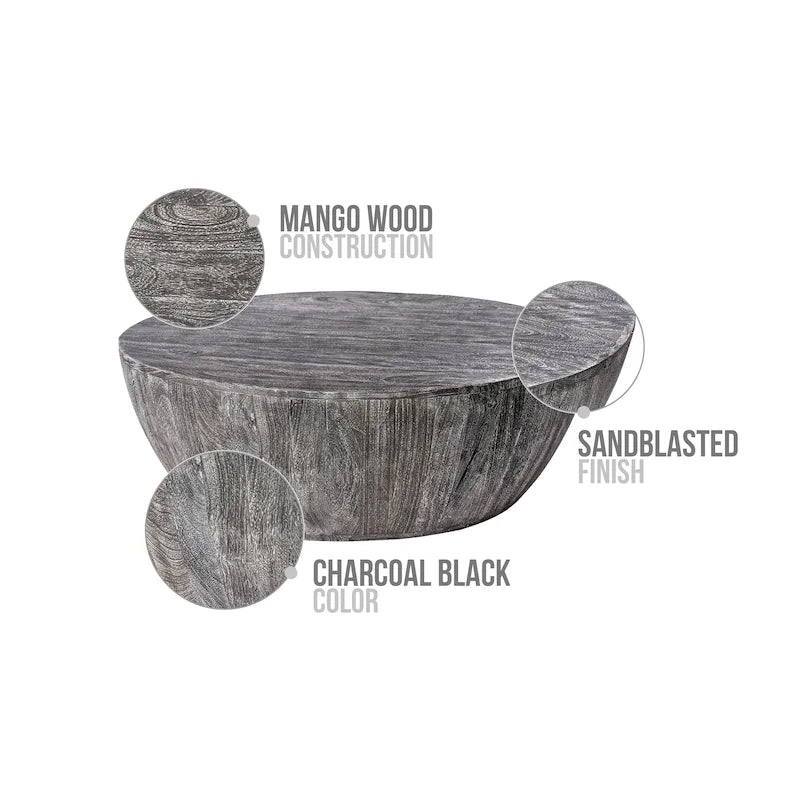 Mesa de centro redonda de madera de mango de 35.5 pulgadas con vetas sutiles