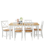 Mesa de comedor de 7 piezas Crossback blanca natural