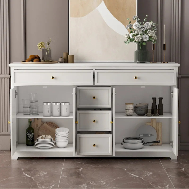 59.1Aparador Buffet Blanco Moderno de Mediados de Siglo Lacado Contemporáneo