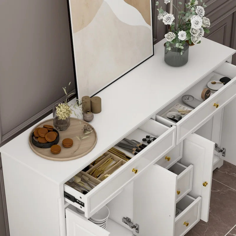59.1Aparador Buffet Blanco Moderno de Mediados de Siglo Lacado Contemporáneo