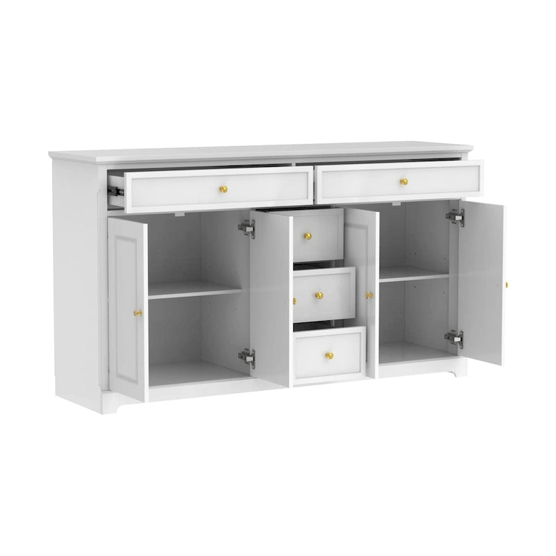 59.1Aparador Buffet Blanco Moderno de Mediados de Siglo Lacado Contemporáneo