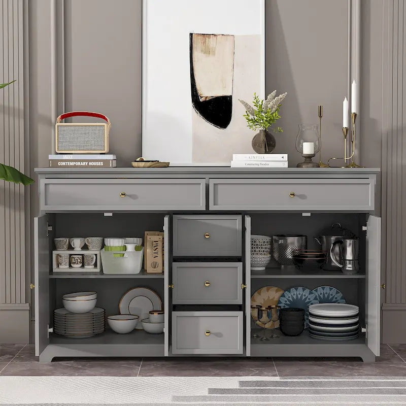 59.1Aparador Buffet Blanco Moderno de Mediados de Siglo Lacado Contemporáneo