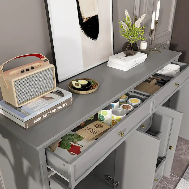 59.1Aparador Buffet Blanco Moderno de Mediados de Siglo Lacado Contemporáneo