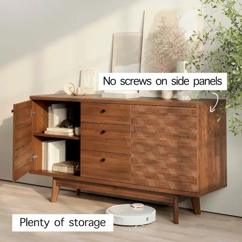 Aparador de estilo escandinavo para TV, con cajones y patas de madera, para televisores de hasta 65 pulgadas