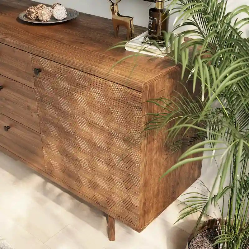 Aparador de estilo escandinavo para TV, con cajones y patas de madera, para televisores de hasta 65 pulgadas
