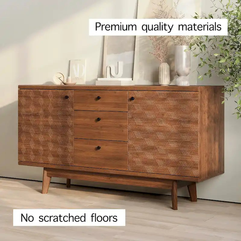 Aparador de estilo escandinavo para TV, con cajones y patas de madera, para televisores de hasta 65 pulgadas