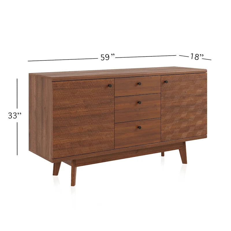 Aparador de estilo escandinavo para TV, con cajones y patas de madera, para televisores de hasta 65 pulgadas