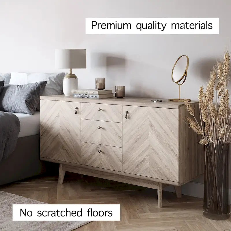 Aparador de estilo escandinavo para TV, con cajones y patas de madera, para televisores de hasta 65 pulgadas