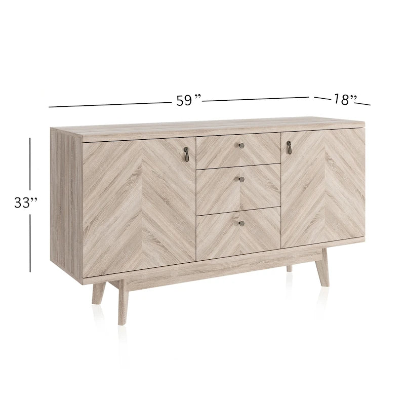 Aparador de estilo escandinavo para TV, con cajones y patas de madera, para televisores de hasta 65 pulgadas