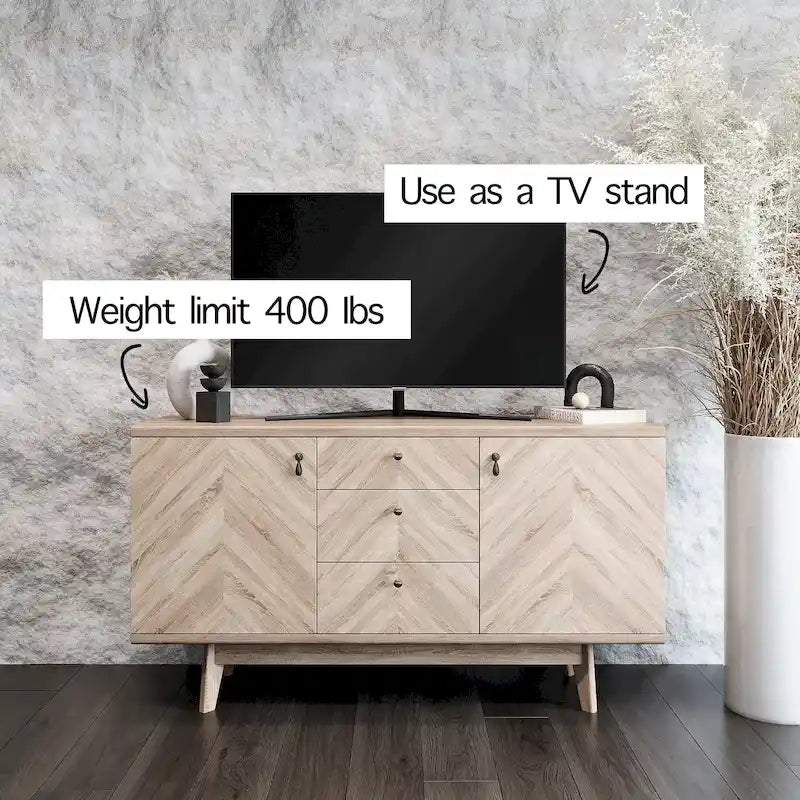 Aparador de estilo escandinavo para TV, con cajones y patas de madera, para televisores de hasta 65 pulgadas