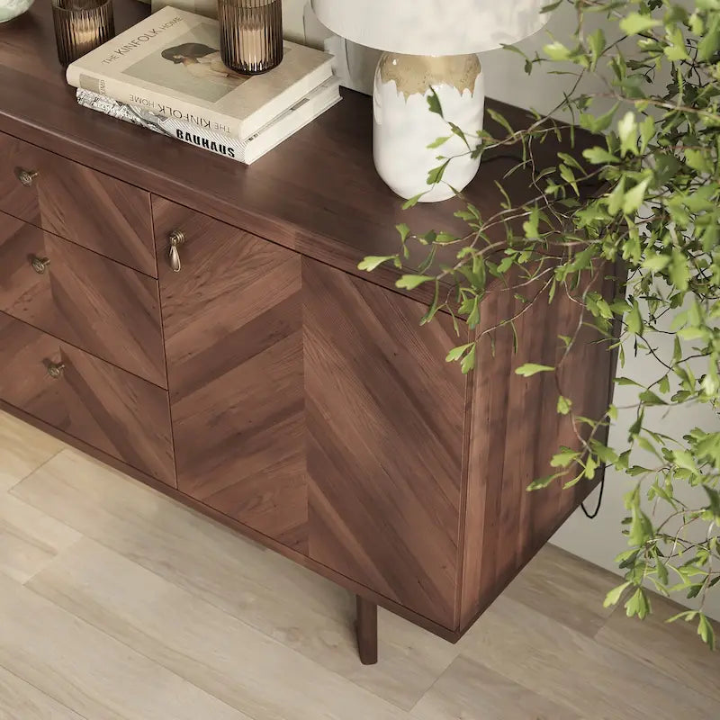 Aparador de estilo escandinavo para TV, con cajones y patas de madera, para televisores de hasta 65 pulgadas