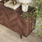 Aparador de estilo escandinavo para TV, con cajones y patas de madera, para televisores de hasta 65 pulgadas