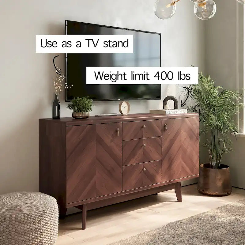 Aparador de estilo escandinavo para TV, con cajones y patas de madera, para televisores de hasta 65 pulgadas