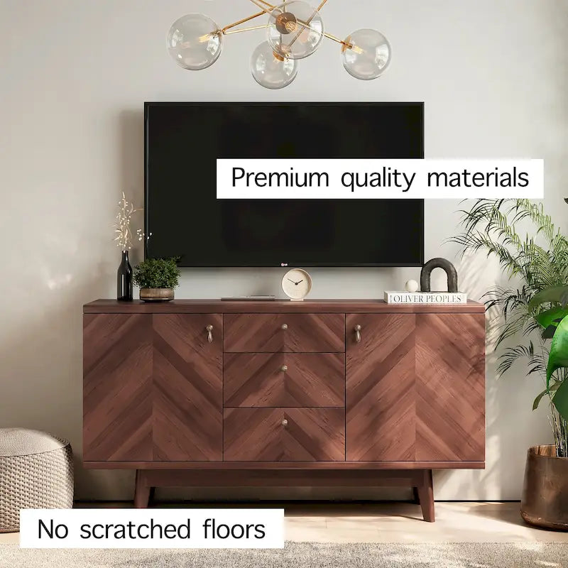 Aparador de estilo escandinavo para TV, con cajones y patas de madera, para televisores de hasta 65 pulgadas