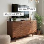 Aparador de estilo escandinavo para TV, con cajones y patas de madera, para televisores de hasta 65 pulgadas
