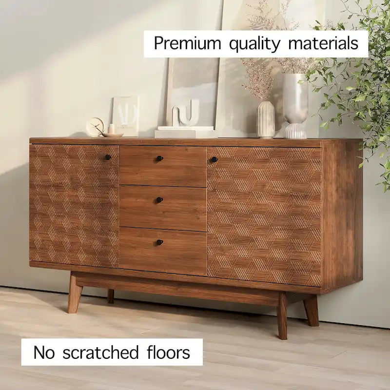 Aparador de estilo escandinavo para TV, con cajones y patas de madera, para televisores de hasta 65 pulgadas