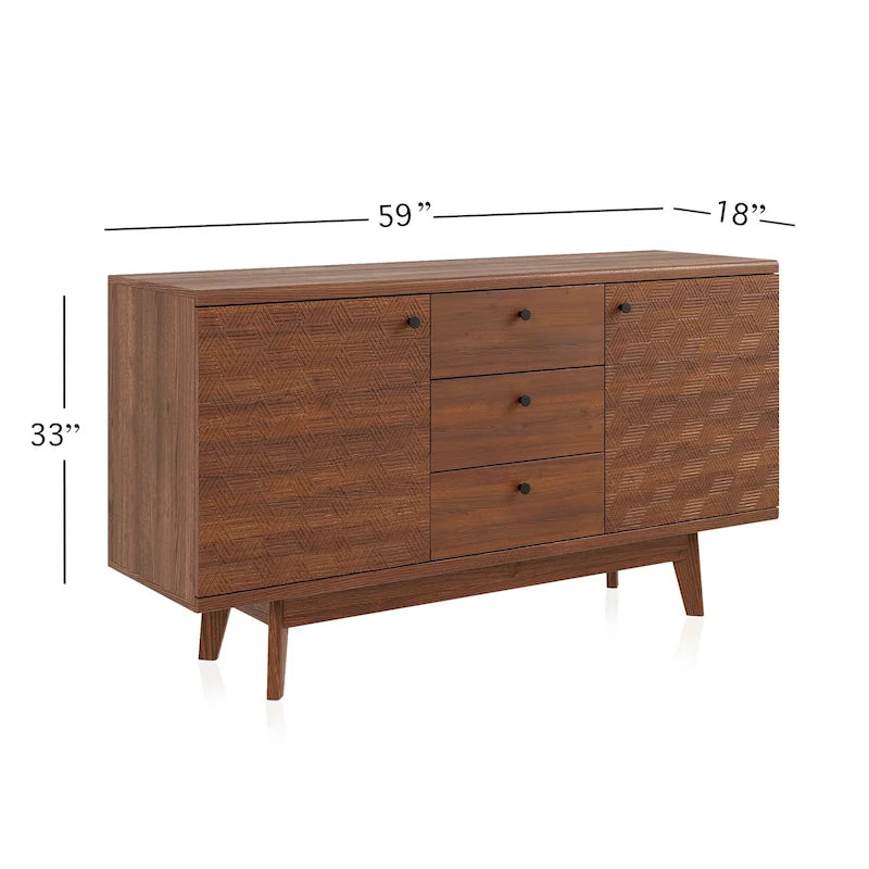 Aparador de estilo escandinavo para TV, con cajones y patas de madera, para televisores de hasta 65 pulgadas