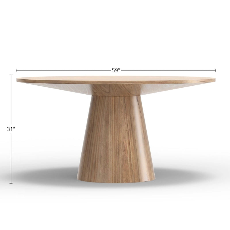Mesa de comedor redonda de madera maciza, natural