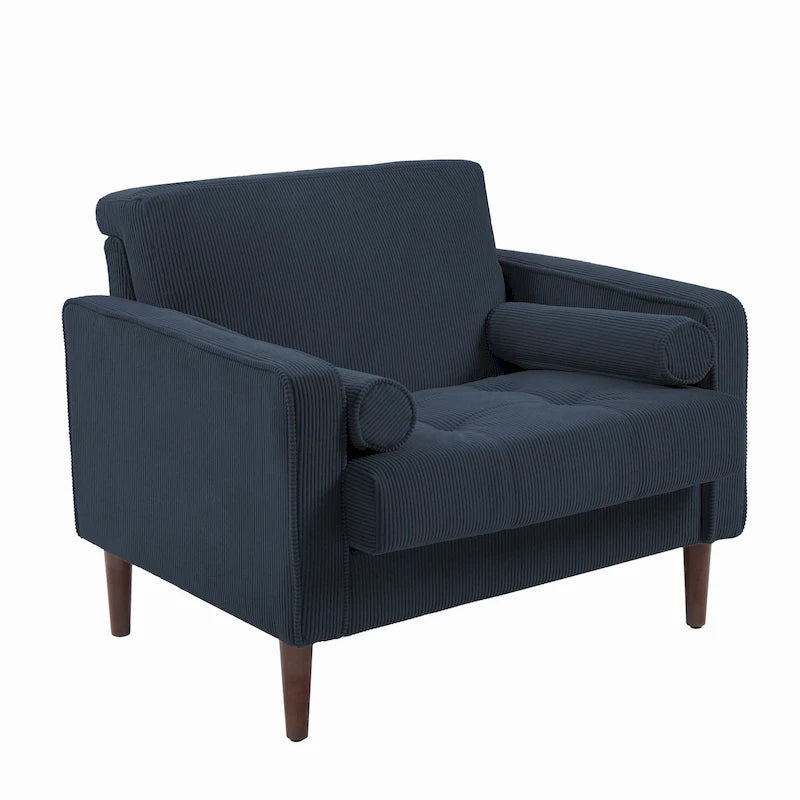 Sillón moderno tapizado de pana con brazos y cojines