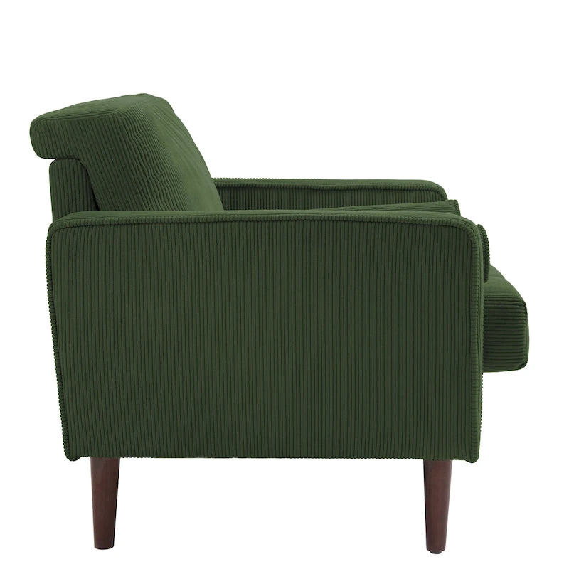 Sillón moderno tapizado de pana con brazos y cojines