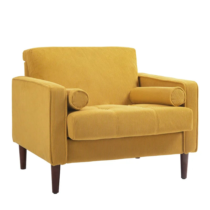 Sillón moderno tapizado de pana con brazos y cojines