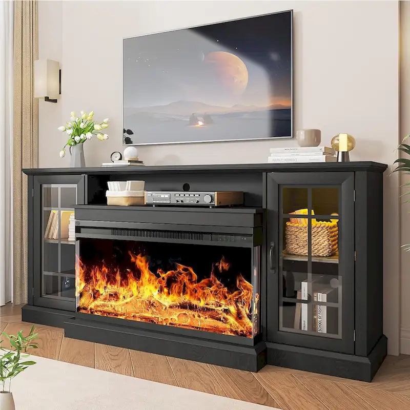 Mueble para TV de chimenea con cristal de 3 lados de 36 pulgadas para televisores de hasta 80 pulgadas
