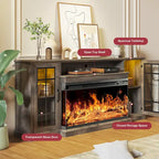 Mueble para TV de chimenea con cristal de 3 lados de 36 pulgadas para televisores de hasta 80 pulgadas