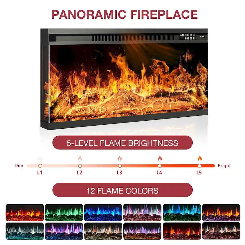 Mueble para TV de chimenea con cristal de 3 lados de 36 pulgadas para televisores de hasta 80 pulgadas
