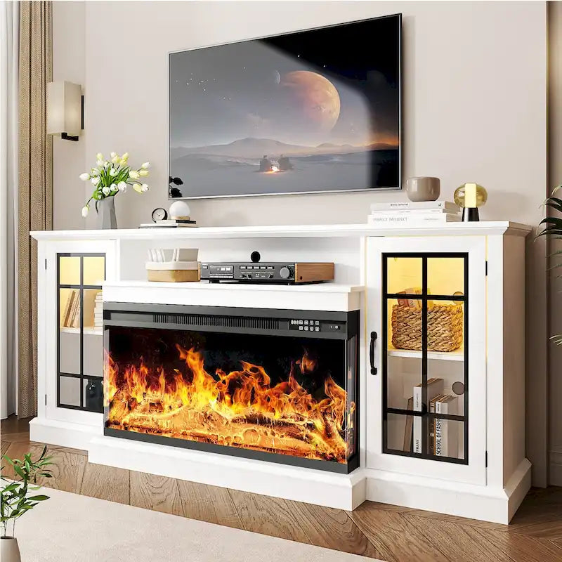 Mueble para TV de chimenea con cristal de 3 lados de 36 pulgadas para televisores de hasta 80 pulgadas