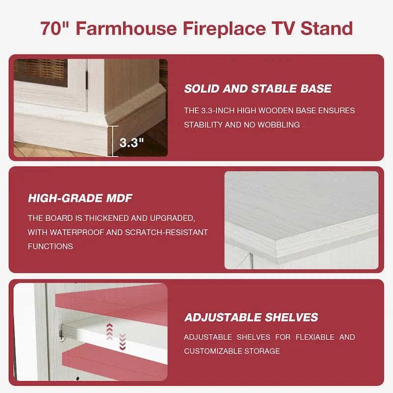 Mueble para TV de chimenea con cristal de 3 lados de 36 pulgadas para televisores de hasta 80 pulgadas