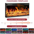 Mueble para TV de chimenea con cristal de 3 lados de 36 pulgadas para televisores de hasta 80 pulgadas