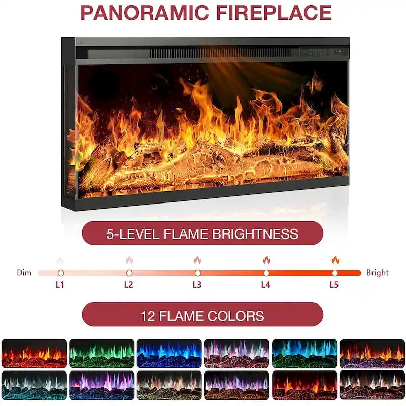 Mueble para TV de chimenea con cristal de 3 lados de 36 pulgadas para televisores de hasta 80 pulgadas