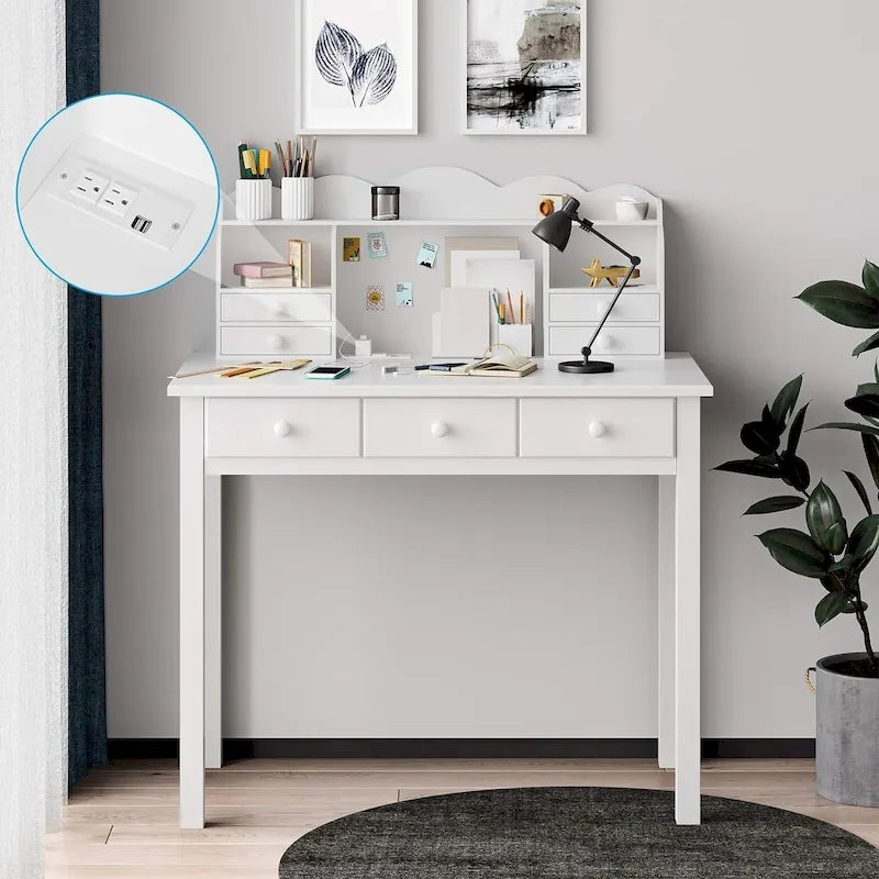 Writing Desk with USB Port Home Office Desk with 7 Drawers