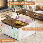 Mesa de centro elevable cuadrada con puerta de granero y estante de almacenamiento
