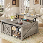 Mesa de centro elevable cuadrada con puerta de granero y estante de almacenamiento