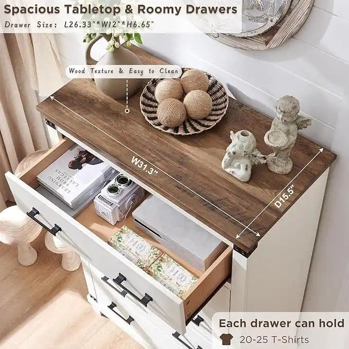 Cómoda de 5 cajones estilo rústico, Cómoda de madera, Cómoda de armario
