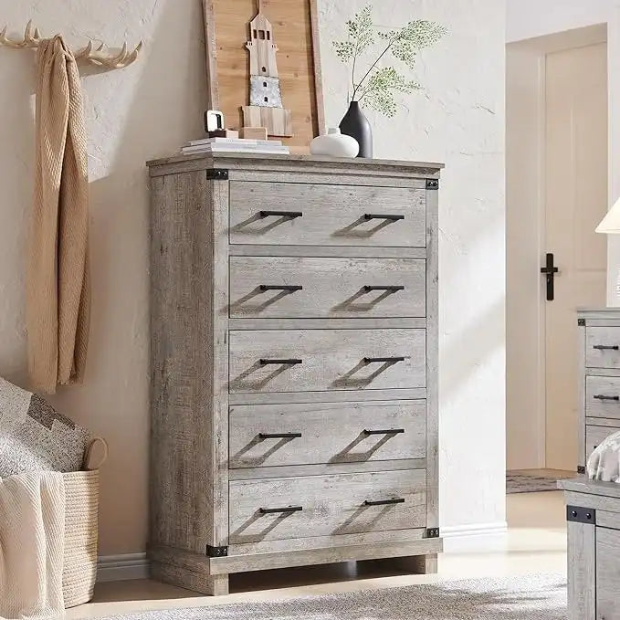 Cómoda de 5 cajones estilo rústico, Cómoda de madera, Cómoda de armario