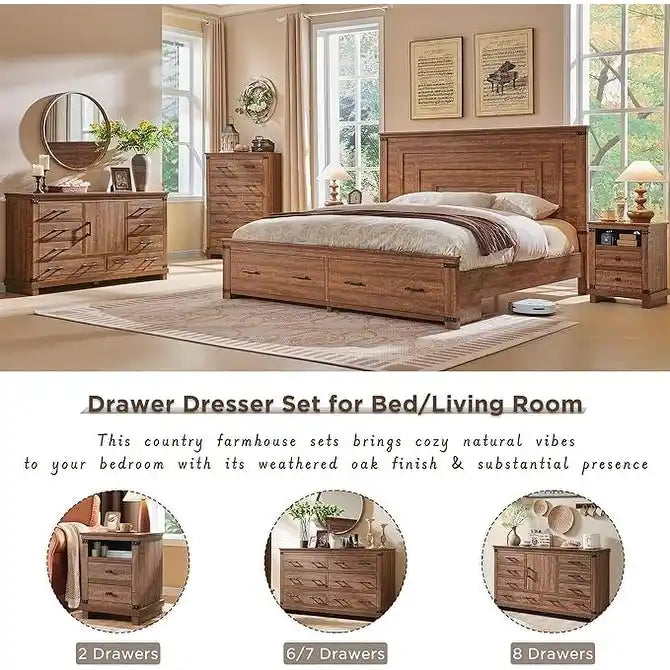 Cómoda de 5 cajones estilo rústico, Cómoda de madera, Cómoda de armario