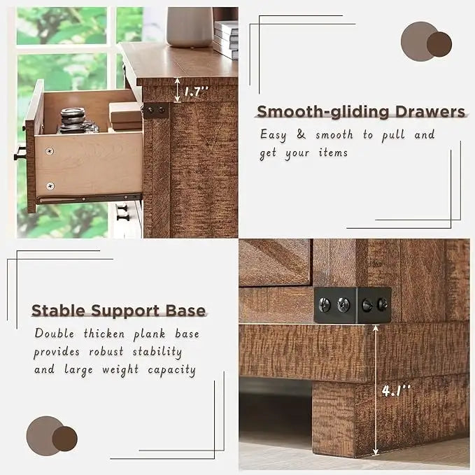 Cómoda de 5 cajones estilo rústico, Cómoda de madera, Cómoda de armario