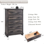 Cómoda de 5 cajones estilo rústico, Cómoda de madera, Cómoda de armario