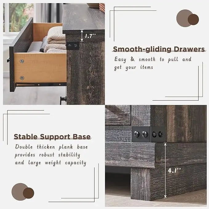 Cómoda de 5 cajones estilo rústico, Cómoda de madera, Cómoda de armario