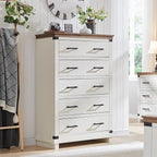 Cómoda de 5 cajones estilo rústico, Cómoda de madera, Cómoda de armario