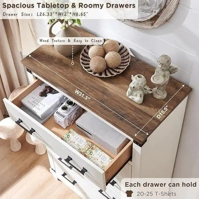 Cómoda de 5 cajones estilo rústico, Cómoda de madera, Cómoda de armario