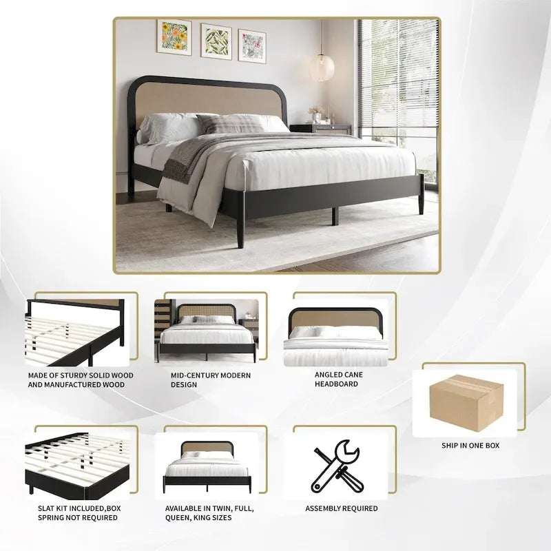 Cama de plataforma moderna de mediados de siglo