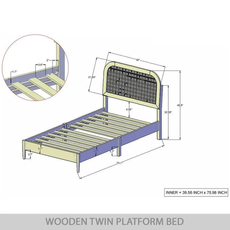 Cama de plataforma moderna de mediados de siglo