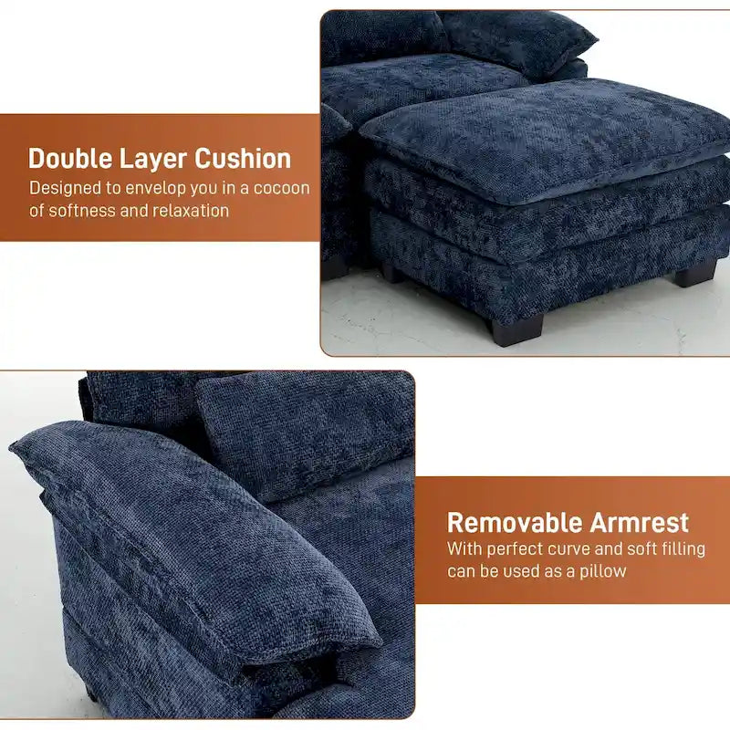 Sofá seccional en forma de U de tejido chenilla suave con cojín de doble capa