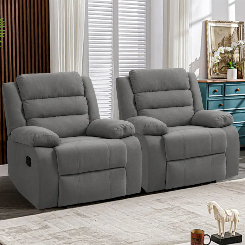 Sillón reclinable manual de pana de algodón supersuave con reposabrazos anchos